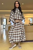 Roberta Plaid Brushed Cotton Drape Cape Camel